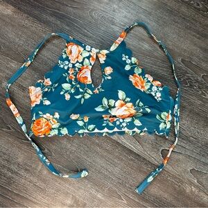Floral Halter Top with Scalloped Edges
